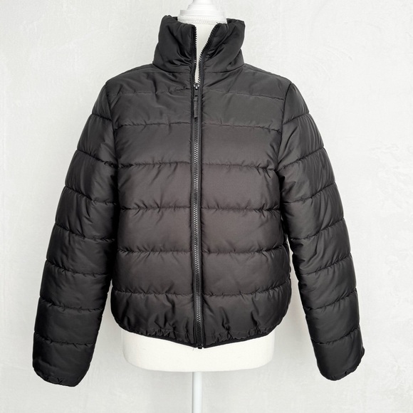 WILD FABLE Cropped Puffer Jacket XS Black Boxy Zip Stand Collar Lightweight - Picture 14 of 16